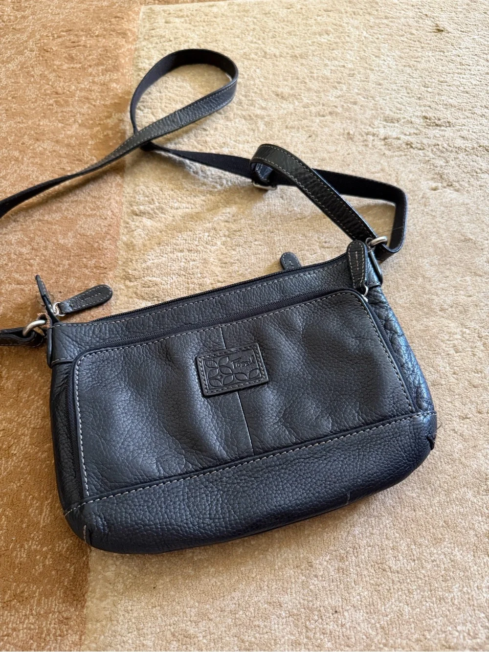 Fossil Black Leather Crossbody Bag